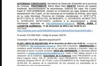 Convocan a una Audiencia Pública Ambiental sobre el Aprovechamiento de Escombreras en Estancia Las Lajas